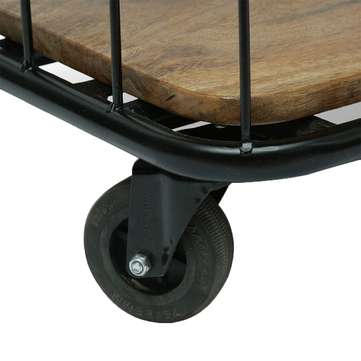 Rustic Wood And Metal Rolling Bar Cart